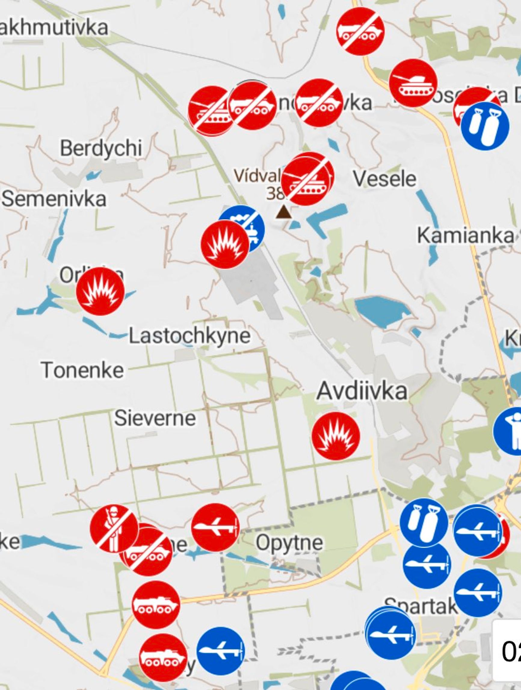 Карта проекта Geoconfirmed, где отмечены геолоцированные видео, связанные с битвой за Авдеевку